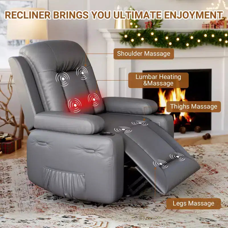 Fauteuil inclinable électrique grand format pour personnes âgées, siège extra large, massage chauffant, canapé électrique en similicuir avec porte-gobelets et poches latérales, beige