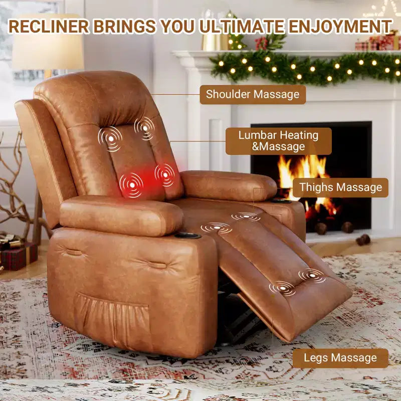 Fauteuil inclinable électrique grand format pour personnes âgées, siège extra large, massage chauffant, canapé électrique en similicuir avec porte-gobelets et poches latérales, beige