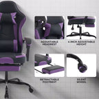 TUYOHW Chaise de bureau gaming pivotante à 360° avec roulettes, dossier inclinable, hauteur d'assise et repose-pieds réglables, chaise de jeu ergonomique, charge maximale 136 kg