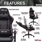 Chaise de jeu ergonomique réglable TUYOHW, chaises de bureau pivotantes à 360° avec oreiller de tête et lombaire, chaise inclinable de 90 à 150° pour bureau et maison, 136 kg max, noir