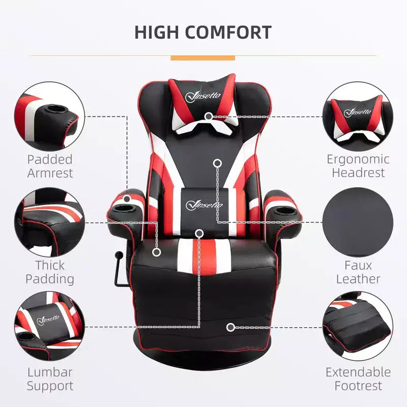 TUYOHW 90-130 Recliner Gaming Chair with Swivel Base Plate&Cup Holder,360 Swivel Office Chair Video Game Chairs with Head&Lumbar Pillow,Footrest