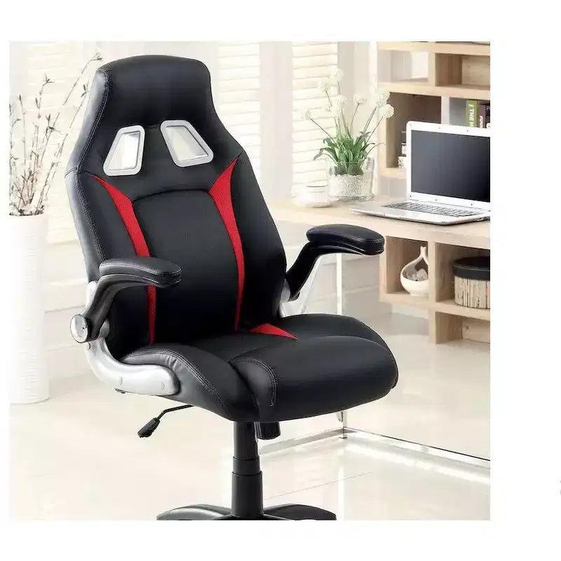 Chaise de jeu ergonomique réglable TUYOHW, chaise pivotante à 360° avec roulettes, chaise d'ordinateur noire/rouge pour le bureau et la maison, chaise de loisirs polyvalente
