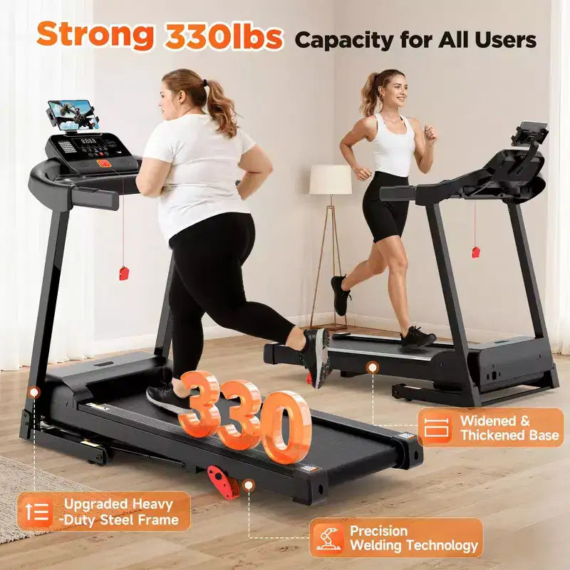 300lbs Capacity Foldable Treadmill for Home,3HP Incline Treadmill,64+7 Program,Portable Treadmill,7.5MPH,5-layer Belt, Free Jogging Walking Courses