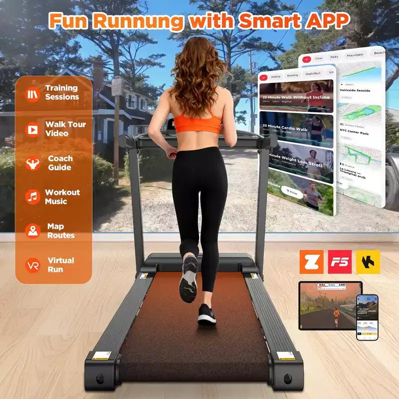 300lbs Capacity Foldable Treadmill for Home,3HP Incline Treadmill,64+7 Program,Portable Treadmill,7.5MPH,5-layer Belt, Free Jogging Walking Courses