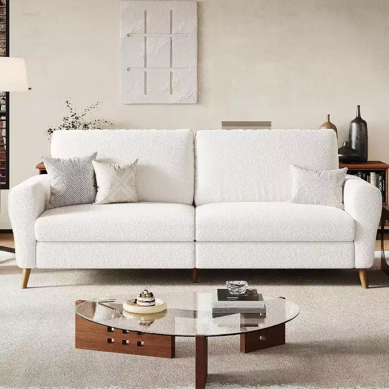 3 Seater Sofa with Wide Armrests, Wood Legs, Deep Seats, Mid-Century Modern Loveseat Sofa for Small Spaces, Easy Assembly