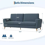 3 Seater Sofa with Wide Armrests, Wood Legs, Deep Seats, Mid-Century Modern Loveseat Sofa for Small Spaces, Easy Assembly