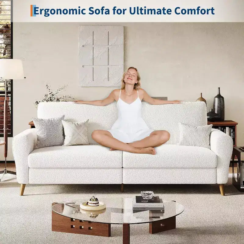 3 Seater Sofa with Wide Armrests, Wood Legs, Deep Seats, Mid-Century Modern Loveseat Sofa for Small Spaces, Easy Assembly