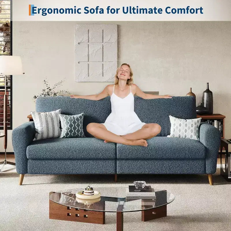 3 Seater Sofa with Wide Armrests, Wood Legs, Deep Seats, Mid-Century Modern Loveseat Sofa for Small Spaces, Easy Assembly