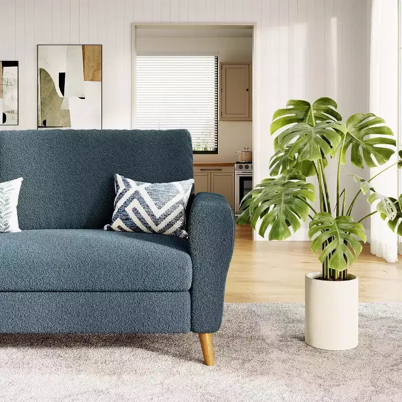 3 Seater Sofa with Wide Armrests, Wood Legs, Deep Seats, Mid-Century Modern Loveseat Sofa for Small Spaces, Easy Assembly