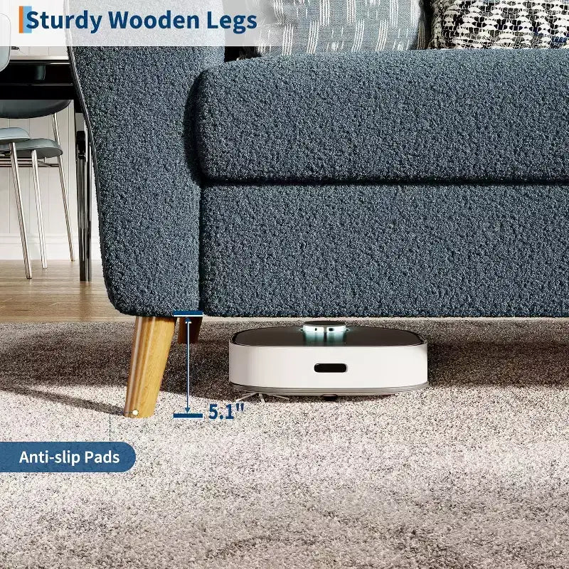 3 Seater Sofa with Wide Armrests, Wood Legs, Deep Seats, Mid-Century Modern Loveseat Sofa for Small Spaces, Easy Assembly