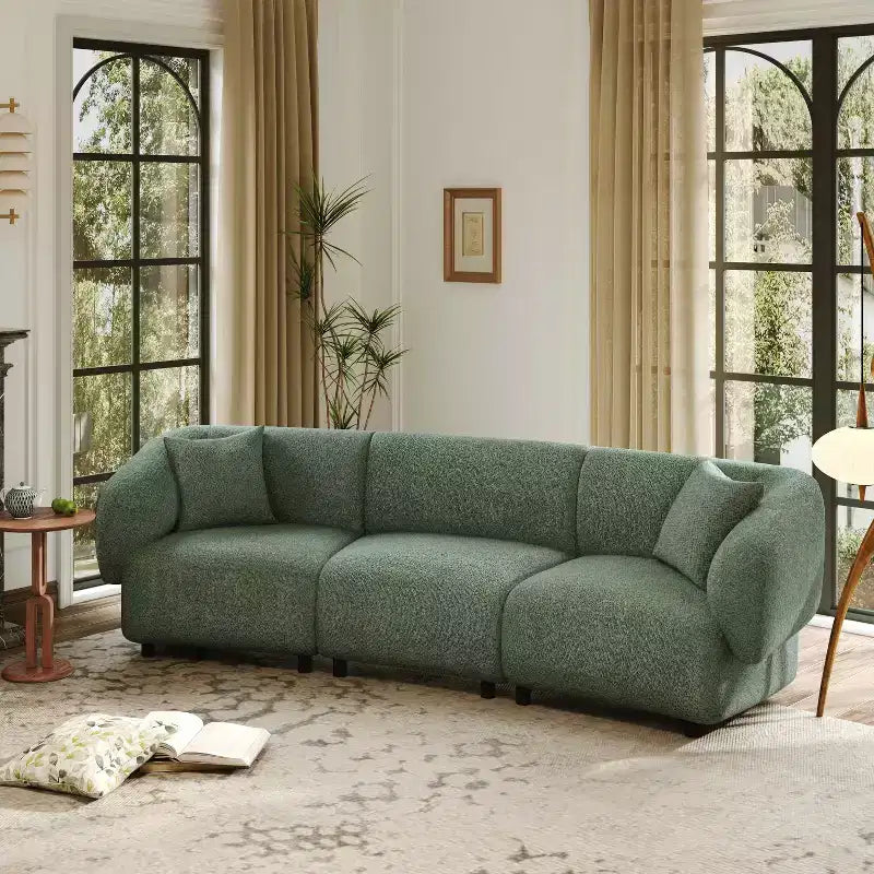MAYEERTY 98.5-Inch Contemporary Curved 3-Seater Sofa Beige, Plush Seating Streamlined Design Durable Frame for Stylish Living Spaces