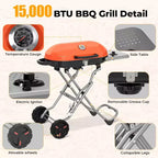 Barbecue portatif au propane ZAFRO, gril d'extérieur pliable de 15 000 BTU avec une surface de cuisson de 2 245 cm² pour le camping, les barbecues, les fêtes, le jardin, les sorties à la plage