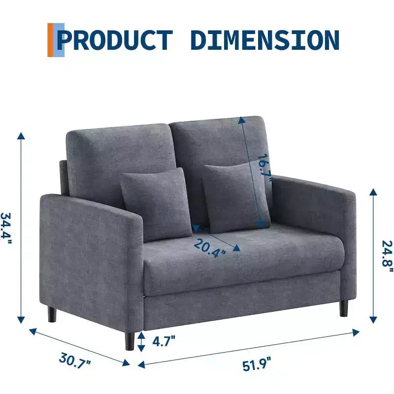 Acekool 52 Small Loveseat Sofa, Chenille Upholstered Couch with Deep Seat & Padded Armrest for Living Room Bedroom