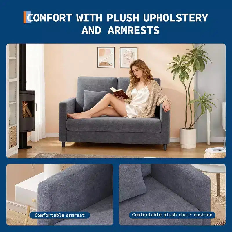 Acekool 52 Small Loveseat Sofa, Chenille Upholstered Couch with Deep Seat & Padded Armrest for Living Room Bedroom
