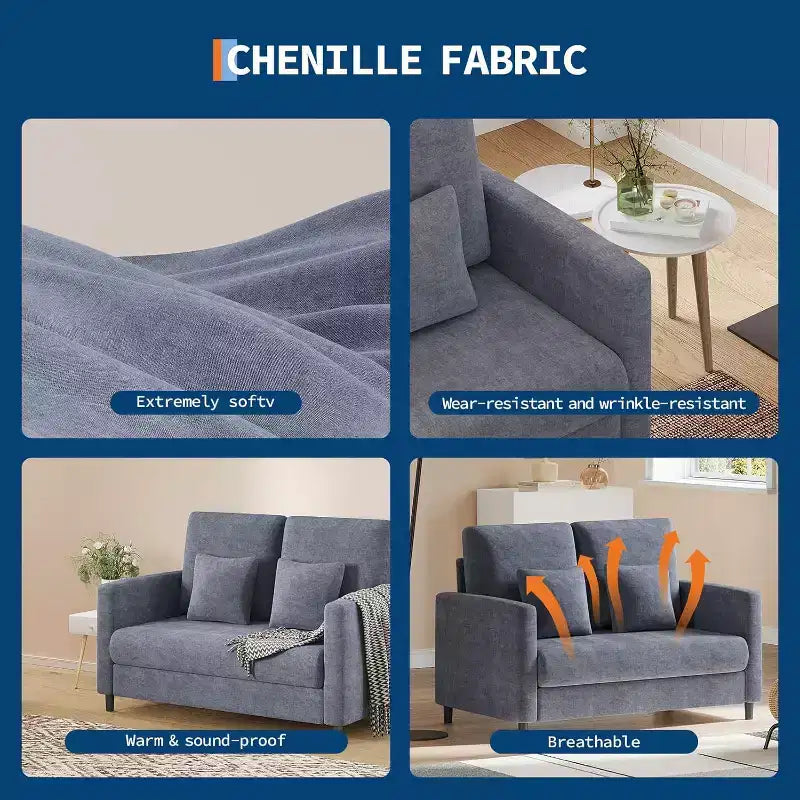 Acekool 52 Small Loveseat Sofa, Chenille Upholstered Couch with Deep Seat & Padded Armrest for Living Room Bedroom