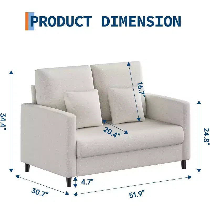 Acekool 52 Small Loveseat Sofa, Chenille Upholstered Couch with Deep Seat & Padded Armrest for Living Room Bedroom