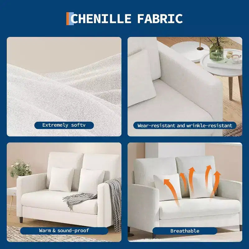Acekool 52 Small Loveseat Sofa, Chenille Upholstered Couch with Deep Seat & Padded Armrest for Living Room Bedroom