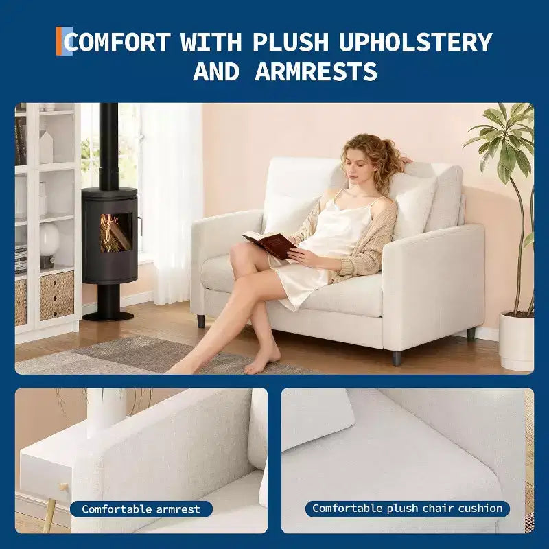 Acekool 52 Small Loveseat Sofa, Chenille Upholstered Couch with Deep Seat & Padded Armrest for Living Room Bedroom