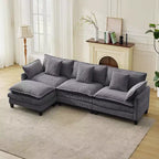 Canapé modulable en forme de L 95, canapé Cloud en tissu, canapé profond 4 places en chenille avec coussin lombaire et pouf mobile pour salon
