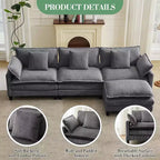 Canapé modulable en forme de L 95, canapé Cloud en tissu, canapé profond 4 places en chenille avec coussin lombaire et pouf mobile pour salon