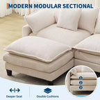 Canapé modulable en forme de L 95, canapé Cloud en tissu, canapé profond 4 places en chenille avec coussin lombaire et pouf mobile pour salon