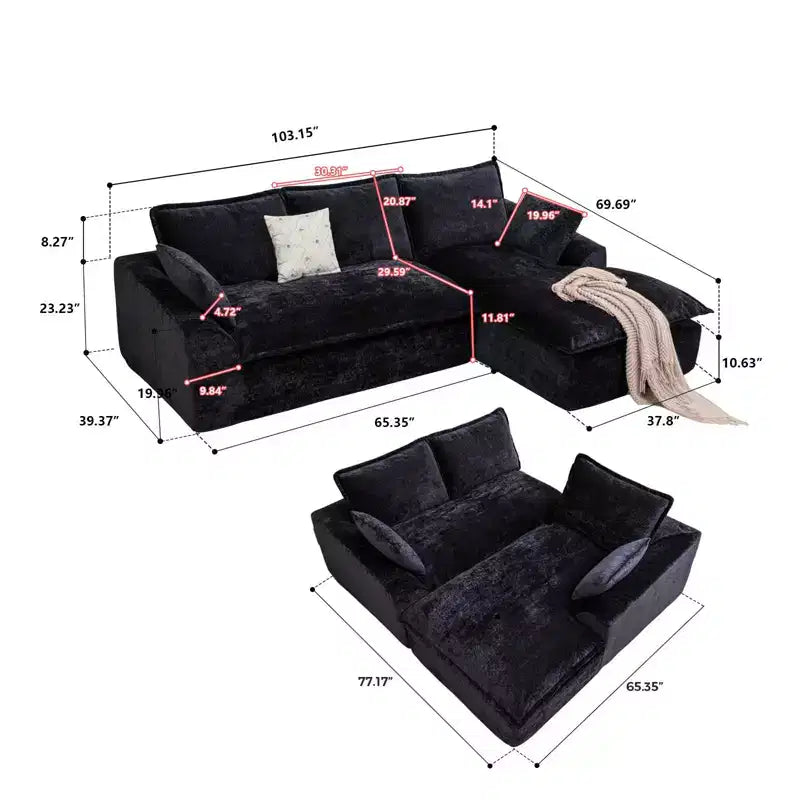 MAYEERTY 103-Inch Cloud L-Shaped Sectional Couch, Boneless Modern Modular Sofa for Living Room No Assembly Required