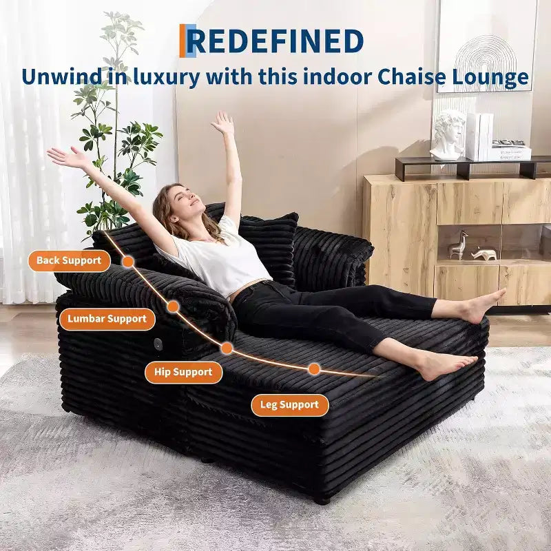 Oversized Chaise sofa Indoor, Comfy Corduroy Lounge Sofa , Wide Armrest Pads & Throw Pillows, Cozy Sleeper Couch for Living Room Apartments