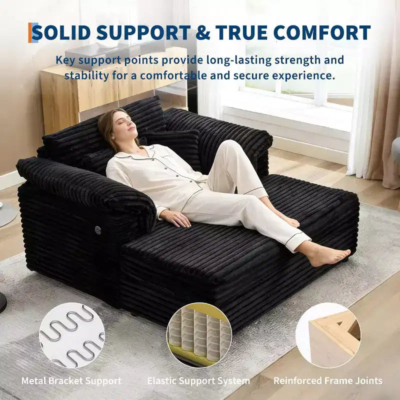 Oversized Chaise sofa Indoor, Comfy Corduroy Lounge Sofa , Wide Armrest Pads & Throw Pillows, Cozy Sleeper Couch for Living Room Apartments