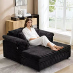 Oversized Chaise sofa Indoor, Comfy Corduroy Lounge Sofa , Wide Armrest Pads & Throw Pillows, Cozy Sleeper Couch for Living Room Apartments
