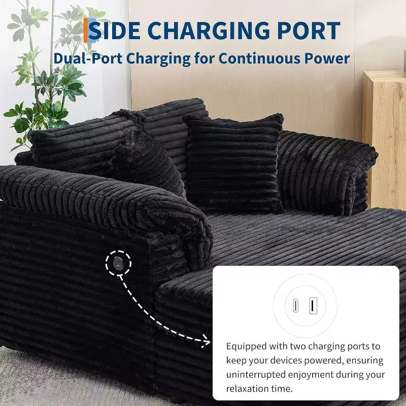 Oversized Chaise sofa Indoor, Comfy Corduroy Lounge Sofa , Wide Armrest Pads & Throw Pillows, Cozy Sleeper Couch for Living Room Apartments