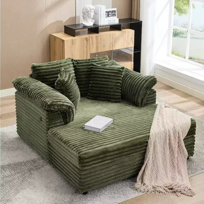 Oversized Chaise sofa Indoor, Comfy Corduroy Lounge Sofa , Wide Armrest Pads & Throw Pillows, Cozy Sleeper Couch for Living Room Apartments