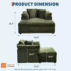 Oversized Chaise sofa Indoor, Comfy Corduroy Lounge Sofa , Wide Armrest Pads & Throw Pillows, Cozy Sleeper Couch for Living Room Apartments