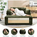 Oversized Chaise sofa Indoor, Comfy Corduroy Lounge Sofa , Wide Armrest Pads & Throw Pillows, Cozy Sleeper Couch for Living Room Apartments