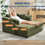 Oversized Chaise sofa Indoor, Comfy Corduroy Lounge Sofa , Wide Armrest Pads & Throw Pillows, Cozy Sleeper Couch for Living Room Apartments