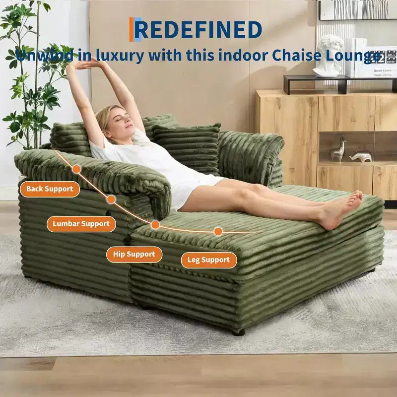 Oversized Chaise sofa Indoor, Comfy Corduroy Lounge Sofa , Wide Armrest Pads & Throw Pillows, Cozy Sleeper Couch for Living Room Apartments