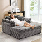 Oversized Chaise sofa Indoor, Comfy Corduroy Lounge Sofa , Wide Armrest Pads & Throw Pillows, Cozy Sleeper Couch for Living Room Apartments