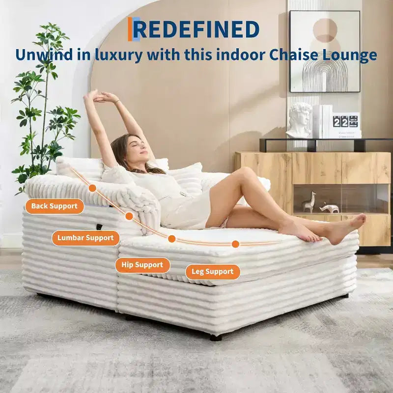 Oversized Chaise sofa Indoor, Comfy Corduroy Lounge Sofa , Wide Armrest Pads & Throw Pillows, Cozy Sleeper Couch for Living Room Apartments