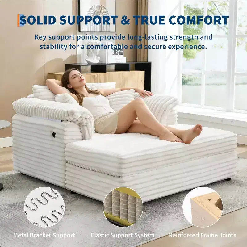 Oversized Chaise sofa Indoor, Comfy Corduroy Lounge Sofa , Wide Armrest Pads & Throw Pillows, Cozy Sleeper Couch for Living Room Apartments