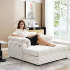 Oversized Chaise sofa Indoor, Comfy Corduroy Lounge Sofa , Wide Armrest Pads & Throw Pillows, Cozy Sleeper Couch for Living Room Apartments