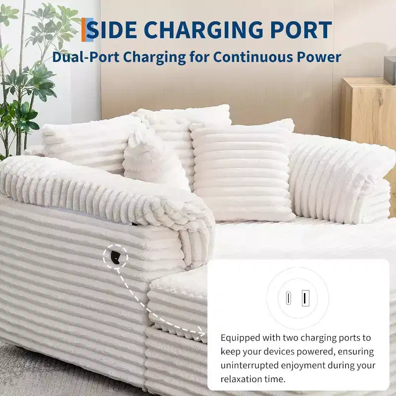 Oversized Chaise sofa Indoor, Comfy Corduroy Lounge Sofa , Wide Armrest Pads & Throw Pillows, Cozy Sleeper Couch for Living Room Apartments