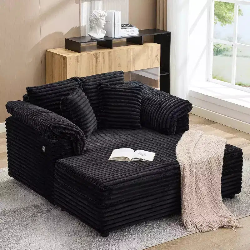 Oversized Chaise sofa Indoor, Comfy Corduroy Lounge Sofa , Wide Armrest Pads & Throw Pillows, Cozy Sleeper Couch for Living Room Apartments