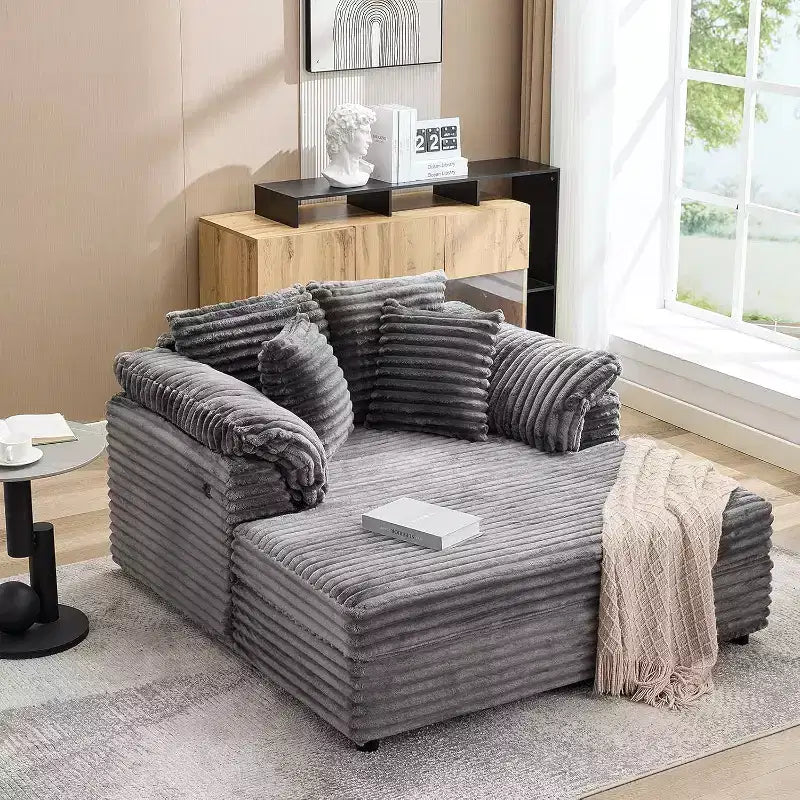 Oversized Chaise sofa Indoor, Comfy Corduroy Lounge Sofa , Wide Armrest Pads & Throw Pillows, Cozy Sleeper Couch for Living Room Apartments