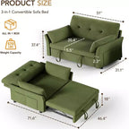 Dyonery Sleeper Sofa with Pull-Out Bed,3-in-1 Chenille Convertible Loveseat Sofa Bed,Reclining Backrest and Side Pocket,Tool-Free Assembly