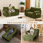 Dyonery Sleeper Sofa with Pull-Out Bed,3-in-1 Chenille Convertible Loveseat Sofa Bed,Reclining Backrest and Side Pocket,Tool-Free Assembly