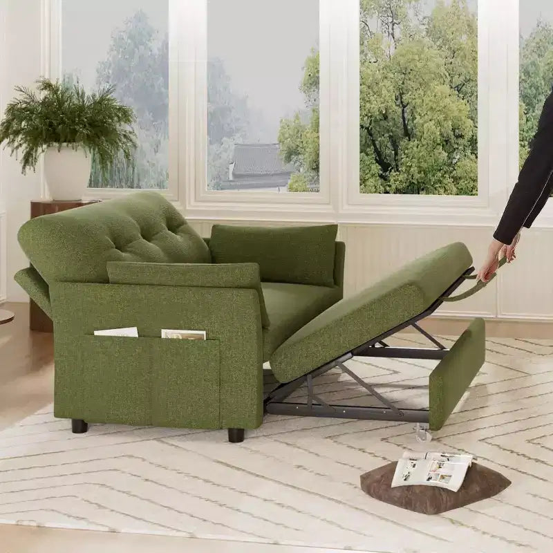 Dyonery Sleeper Sofa with Pull-Out Bed,3-in-1 Chenille Convertible Loveseat Sofa Bed,Reclining Backrest and Side Pocket,Tool-Free Assembly