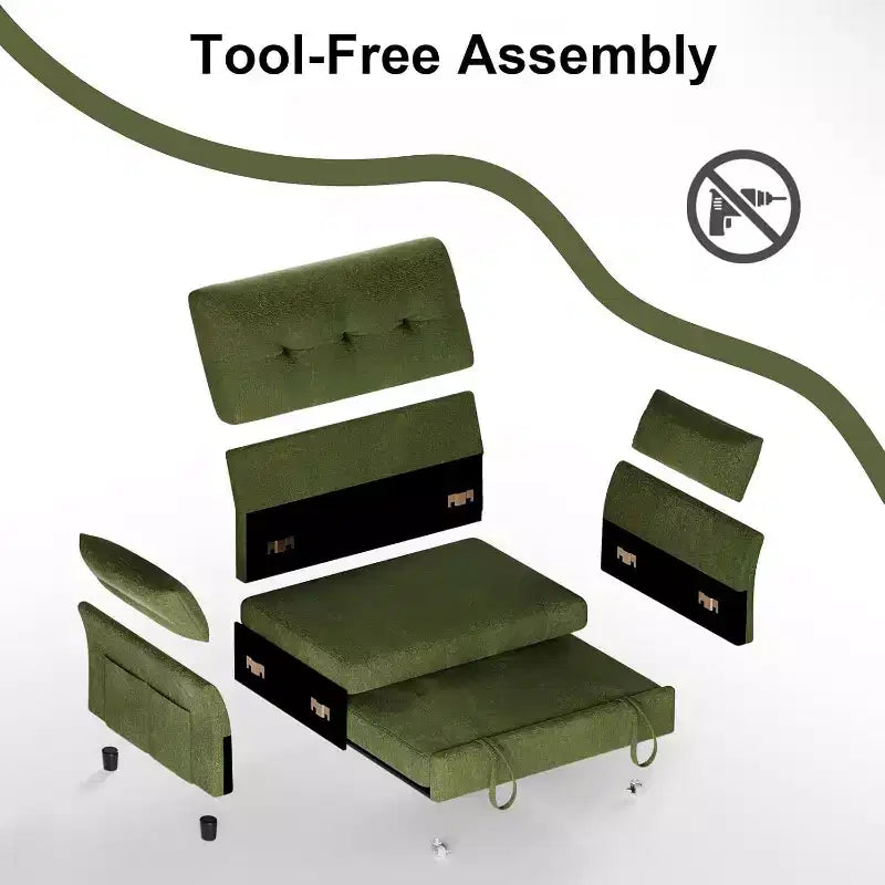 Dyonery Sleeper Sofa with Pull-Out Bed,3-in-1 Chenille Convertible Loveseat Sofa Bed,Reclining Backrest and Side Pocket,Tool-Free Assembly