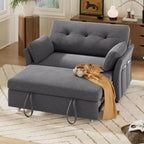 Dyonery Sleeper Sofa with Pull-Out Bed,3-in-1 Chenille Convertible Loveseat Sofa Bed,Reclining Backrest and Side Pocket,Tool-Free Assembly
