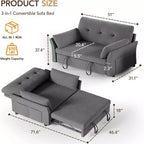 Dyonery Sleeper Sofa with Pull-Out Bed,3-in-1 Chenille Convertible Loveseat Sofa Bed,Reclining Backrest and Side Pocket,Tool-Free Assembly