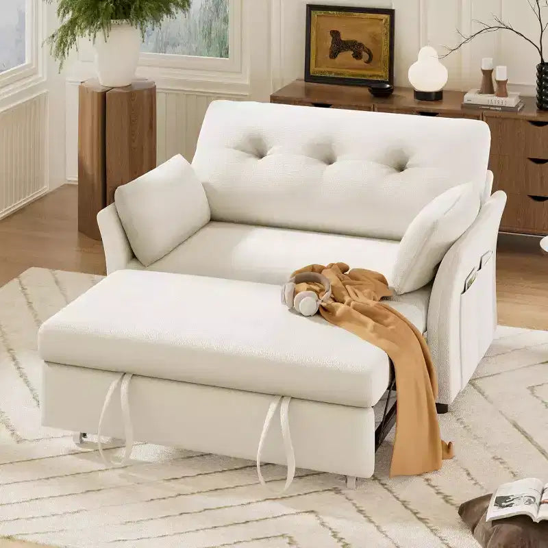 Dyonery Sleeper Sofa with Pull-Out Bed,3-in-1 Chenille Convertible Loveseat Sofa Bed,Reclining Backrest and Side Pocket,Tool-Free Assembly
