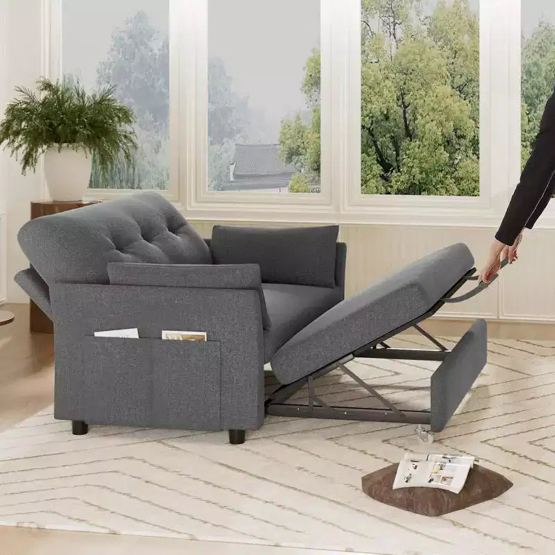 Dyonery Sleeper Sofa with Pull-Out Bed,3-in-1 Chenille Convertible Loveseat Sofa Bed,Reclining Backrest and Side Pocket,Tool-Free Assembly